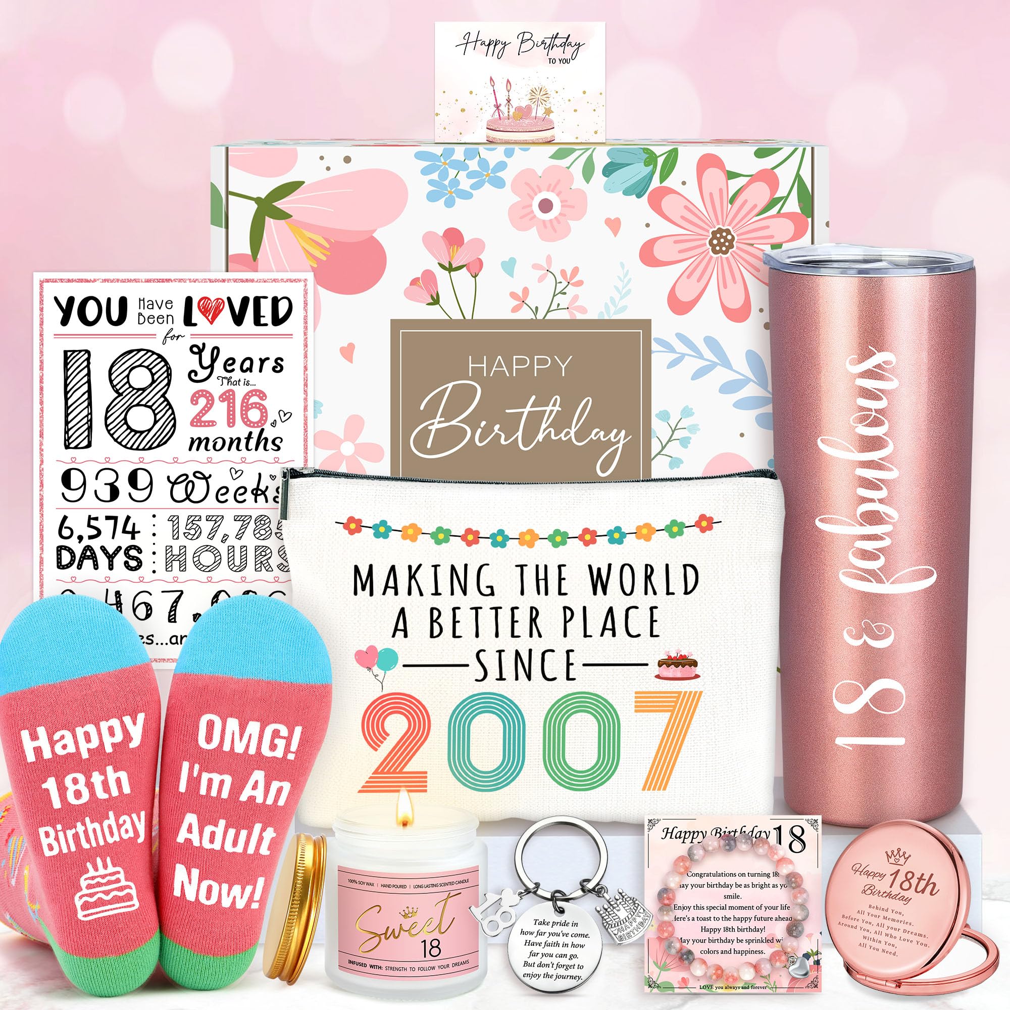 18th Birthday Gifts for Girls Trendy 18 Year Old Girl Birthday Gifts for 18 Year Old Girl Gift Ideas Unique Age 18 Gift for Female Teen Girls Her Daughter Happy 18th Decoration Presents with Tumbler