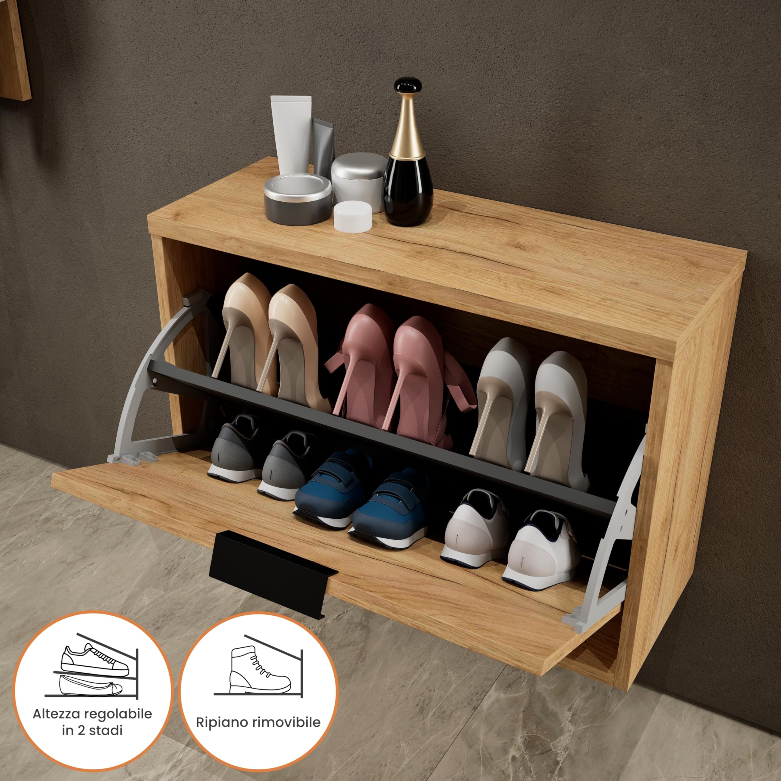 Planetmöbel scarpiera salvaspazio con 2 ante, scarpiera armadio con 4 ripiani, porta scarpe per ingresso, corridoio, guardaroba 60 x 23 x 80,5 cm, bianco grigio