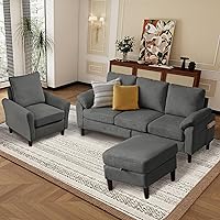 Vista 3 de Juego de sofá de pana de 3 piezas para sala de estar con sofá, otomana de almacenamiento y silla individual