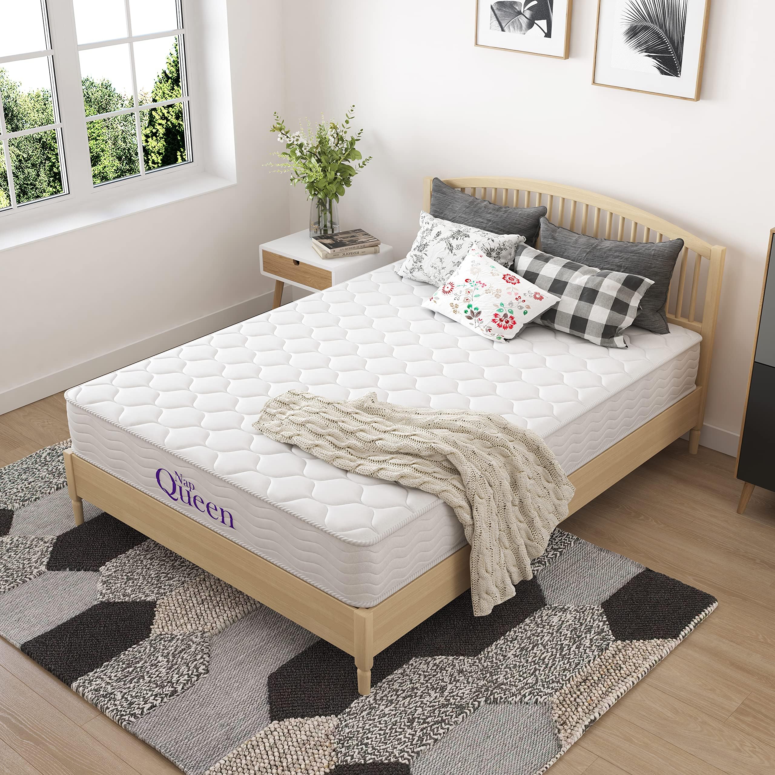 NapQueen 8 Inch Innerspring Full Size Medium Firm Memory Foam Mattress, Bed in a Box White