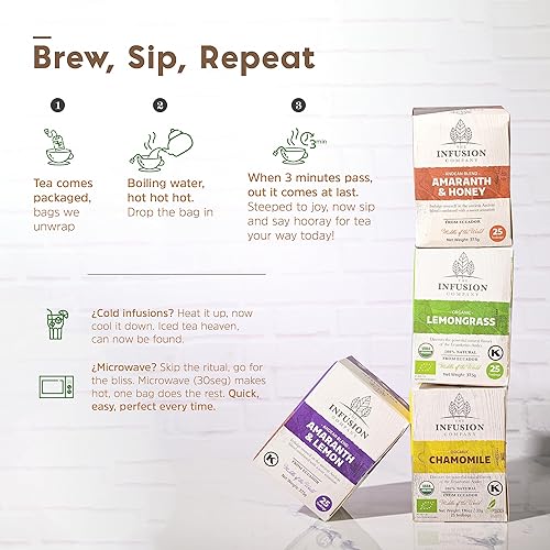 Miniatura 4 de THE INFUSION COMPANY - Bolsas de té de hierbas amaranto y limón, 25 bolsas de té sin cafeína, bolsas de té calmantes sin azúcar, sin calorías y té