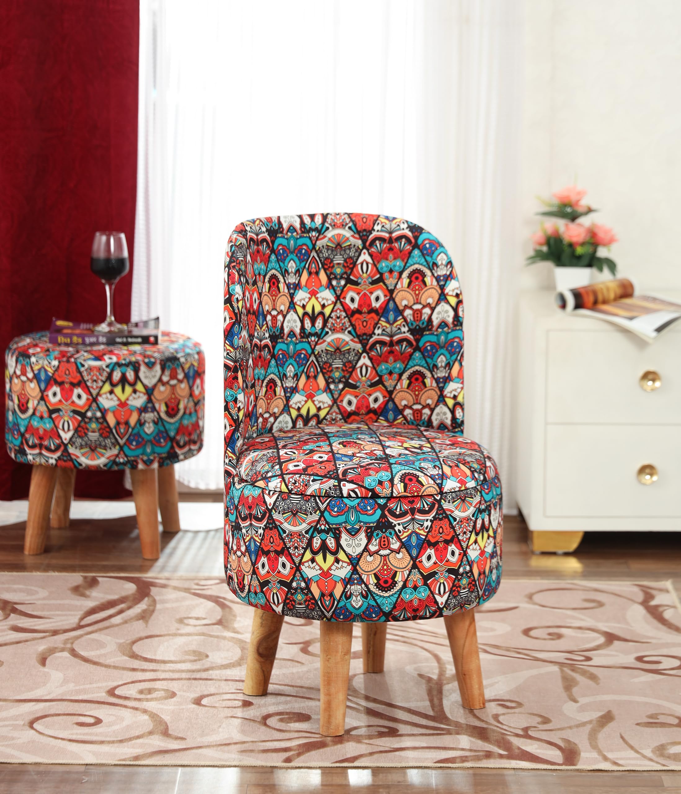 NACIA Solid Wood Ottoman Pouffes Sitting Stooll Puffy Chair For Printed Dressing Table Pouf Chair Sofa Home Decor,Pouffies Chair For Sitting Printed Chair, 18X18X32 Inch, Multicross (B0CY3NLFYK) Amazon Price History, Amazon Price Tracker