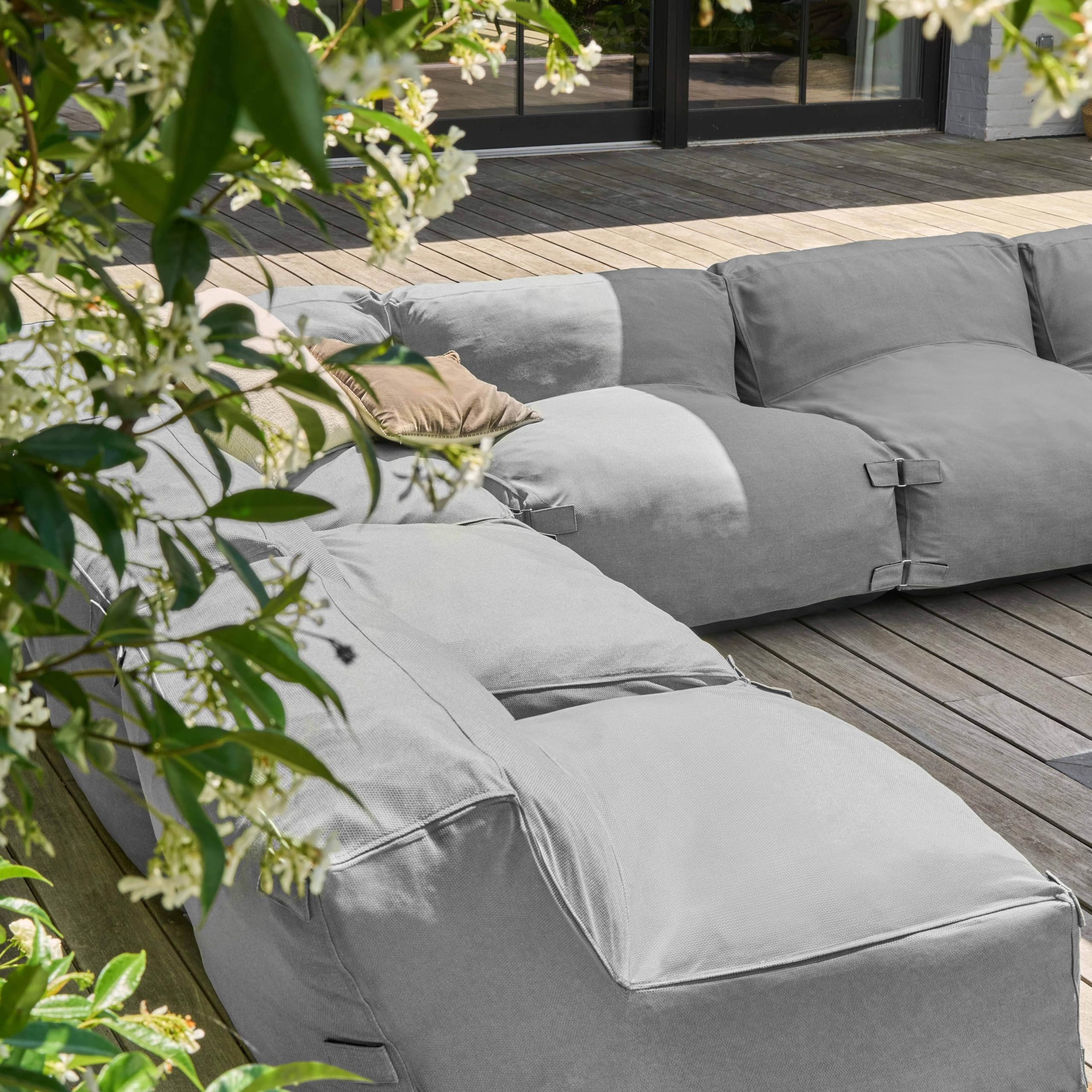Oviala Canapé d'angle de Jardin modulable 8 Places Gris - Mixi