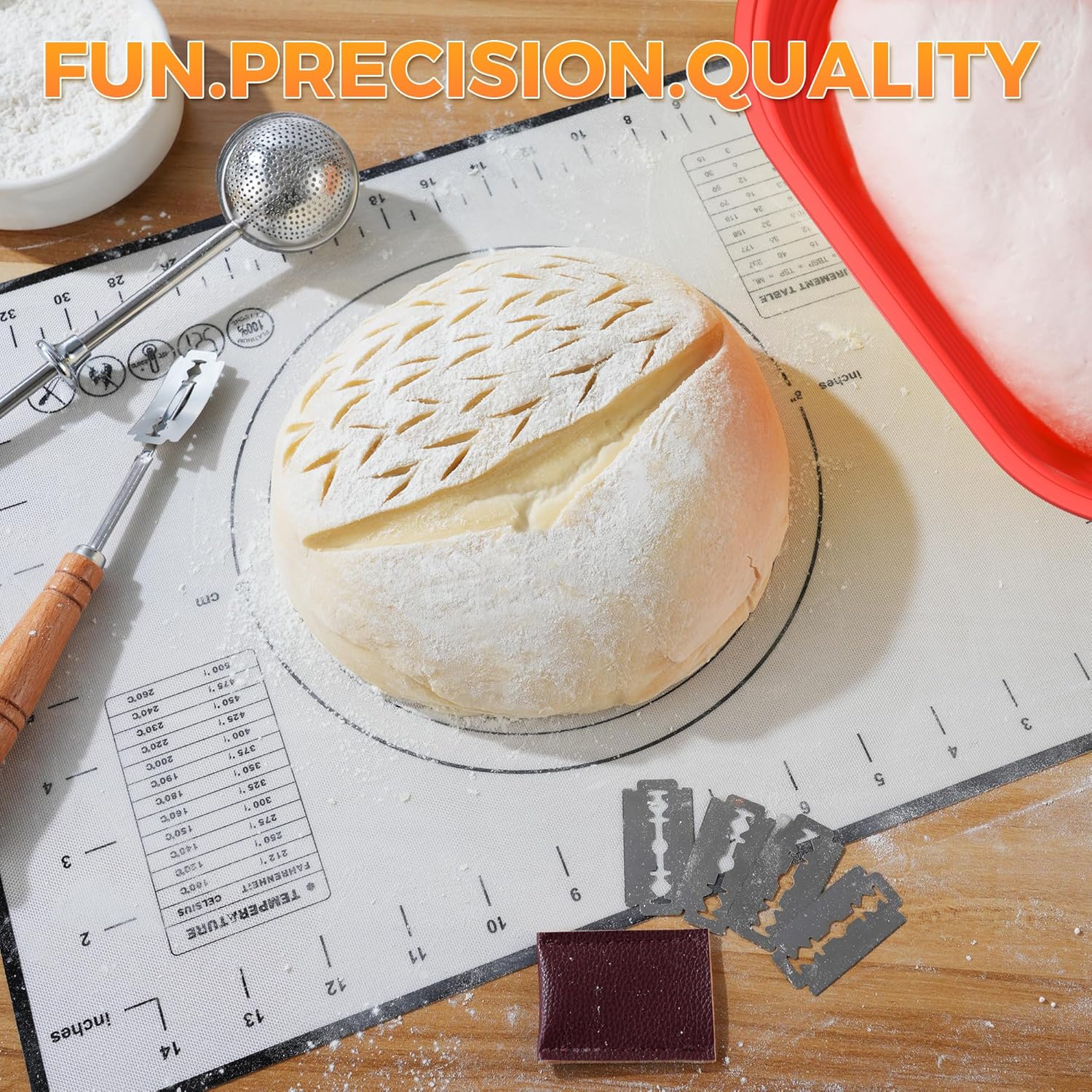 Sourdough Bread Baking Supplies 34 oz Sourdough Starter kit with Pot, 2 Silicone Bread Proofing Baskets, and Bread Making Tools Kit - Red - Image 4