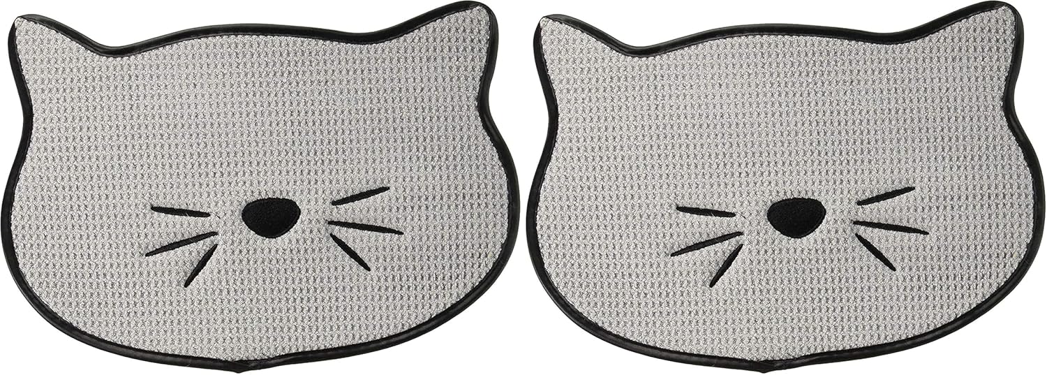 Bone Dry Embroidered Microfiber Cat Shape Pet Food & Water Placemat-Gray (Pack of 2)