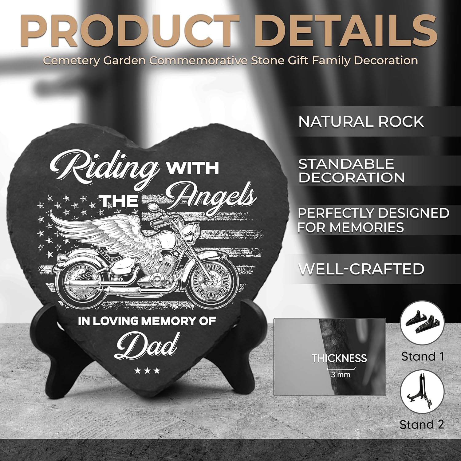 Motorcycle Memorial Stone Dad, Riding with Angels, Memorial Gifts for Loss of Father Biker, in Memory Dad Motorcycle on Christmas