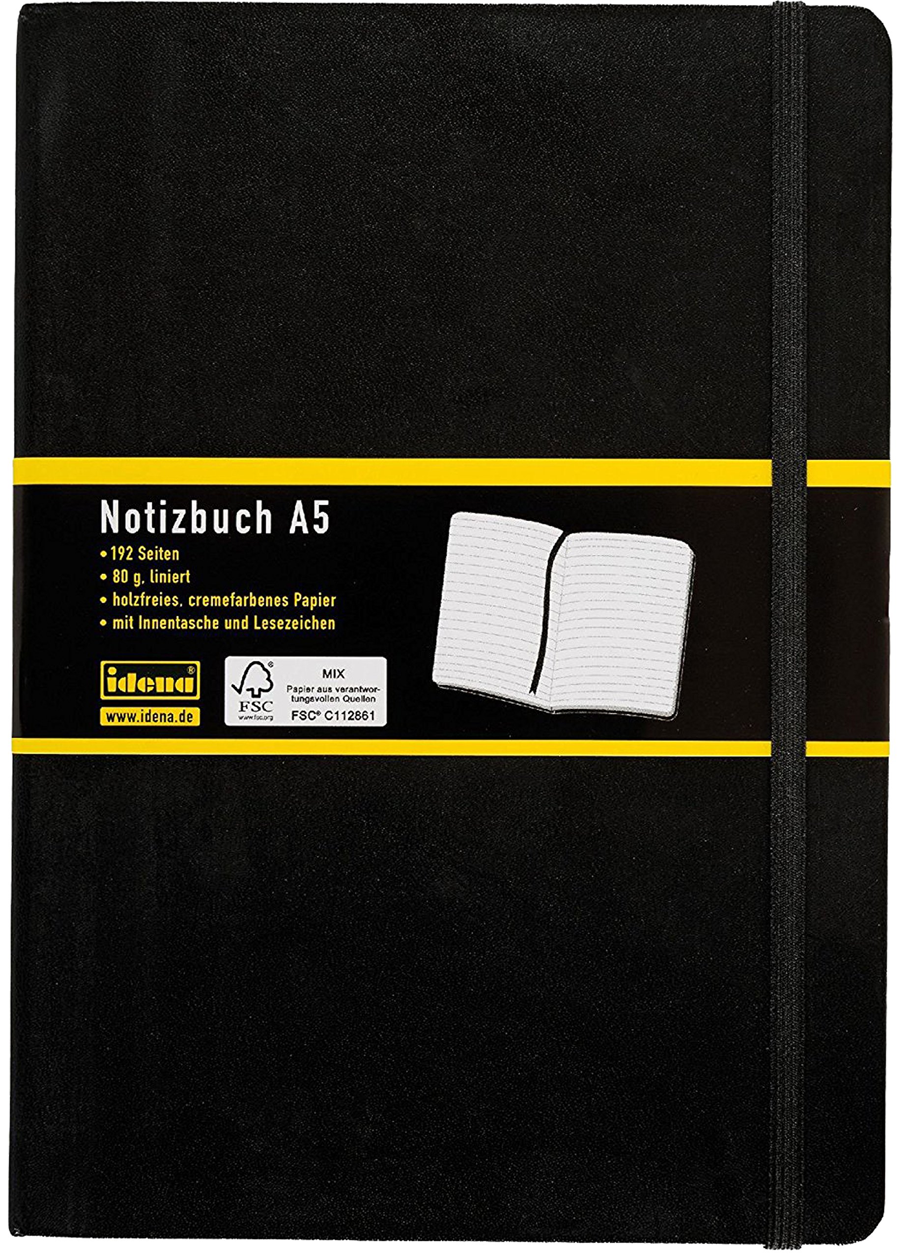 Idena 209284 Notebook, 192 Pages, 80 g/m, Black (DIN A5, Pack of 5, Lined) - Image 2