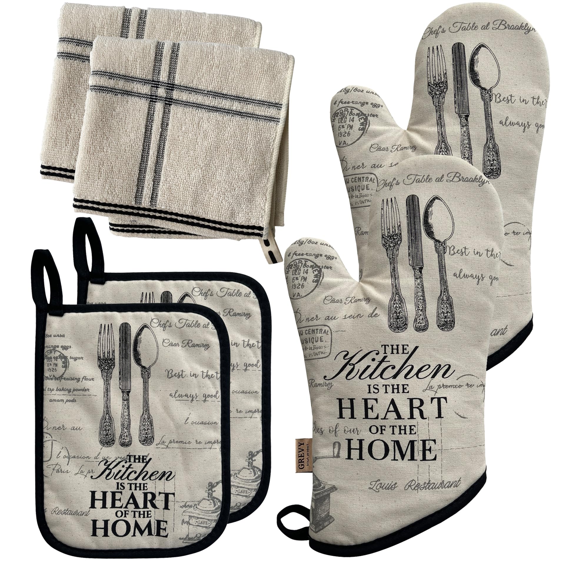 Set di guanti da forno ZORR con 2 strofinaccio da cucina, guanti da forno resistenti al calore, guanti da pentola per cucinare e cuocere, stile vintage