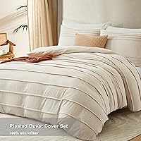 Vista 2 de Oli Anderson Funda de edredón color caqui claro tamaño Queen - Funda de edredón plisada tamaño Queen, juego de ropa de cama texturizada suave