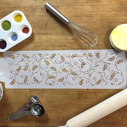 Miniatura 3 de Designer Stencils Plantilla de pastel de hoja de roble lateral (4 pulgadas), beige/semitransparente