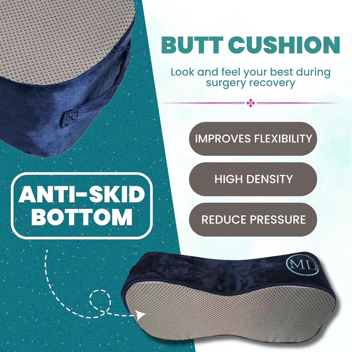 BB Pillow After Surgery for Sitting, BBL Pilow BBL Driving Pillow,BBL Post Surgery Supplies Kit, BBL Supplies Kit,Lipo Foam Compatible with Compression Garments Colombian (Black) Butt Shaped Pillow