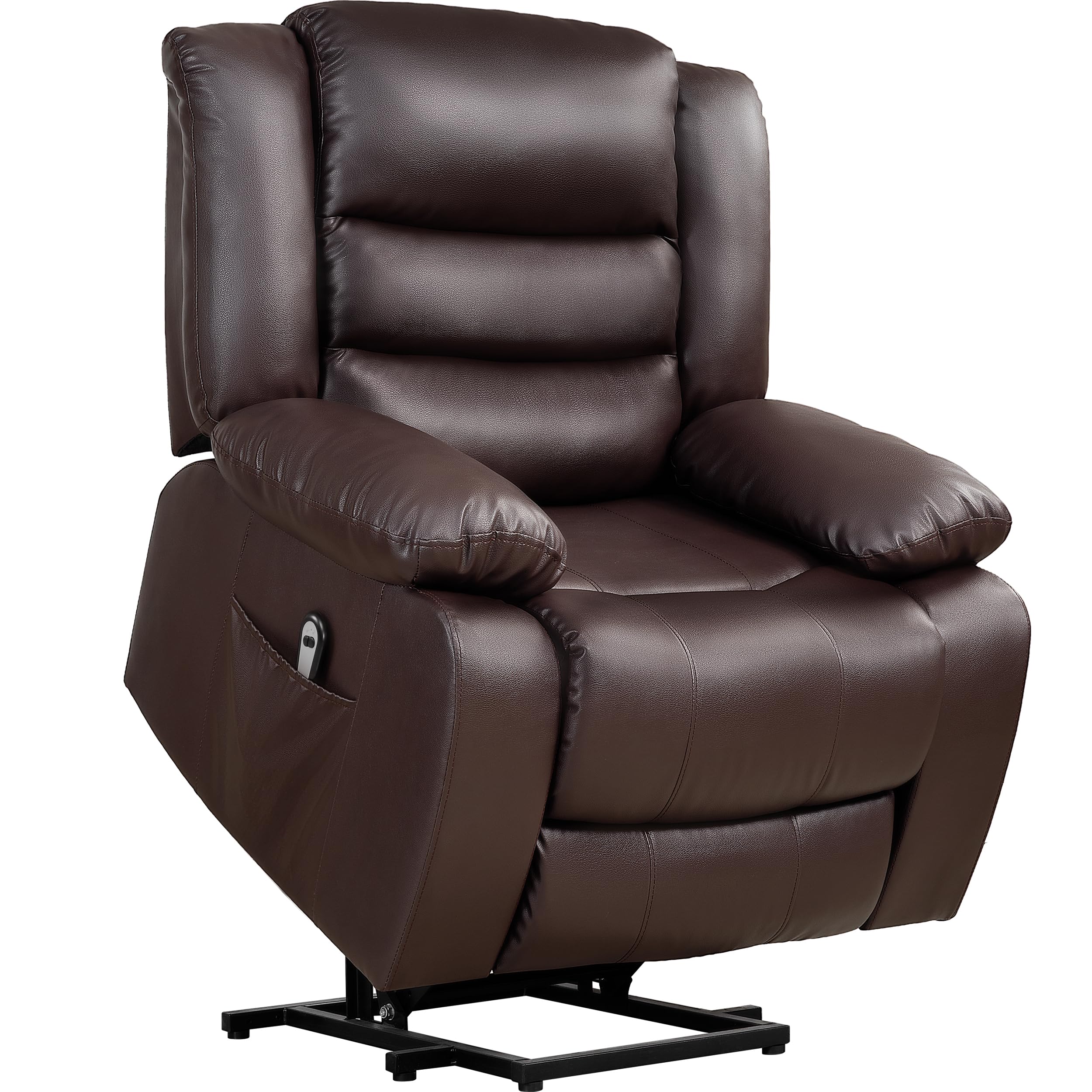 PrimeZone Power Lift Recliner Chair for Elderly - Oversized Electric Reclining Chair with 3 Positions, Remote Control, Side Pocket, Overstuffed Armrest, Faux Leather Recliner Chair for Seniors, Brown