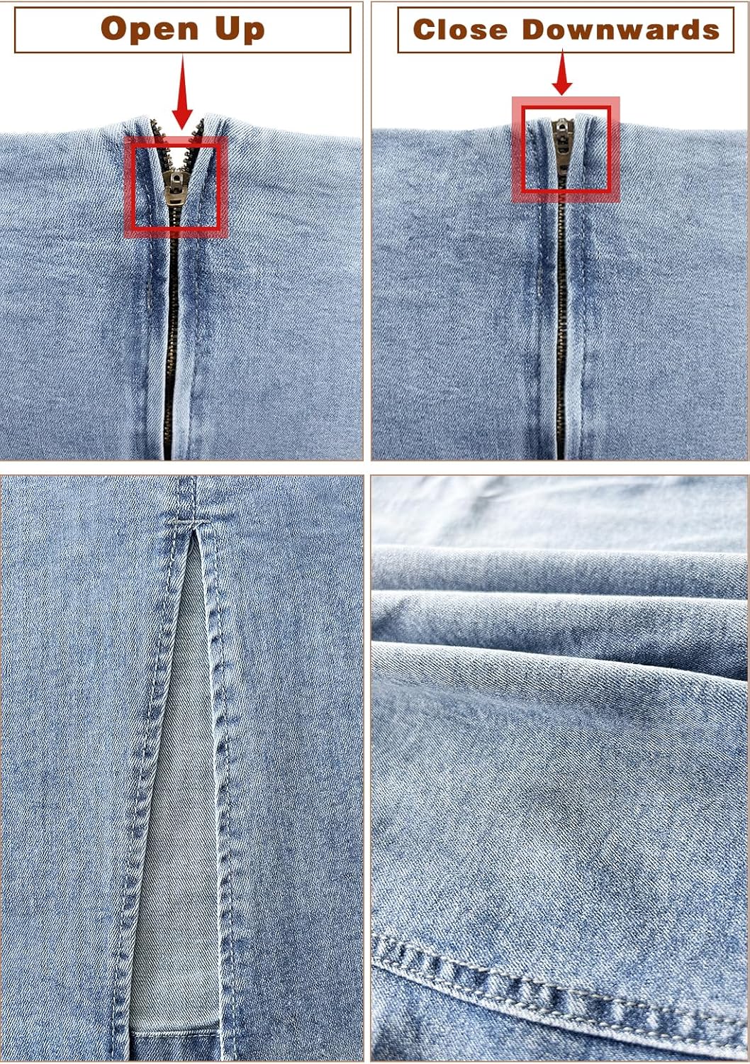 Women’s Denim Pencil Skirt High Waisted Knee Length Side Split Hem Stretch Jean Skirts for Women - Image 5