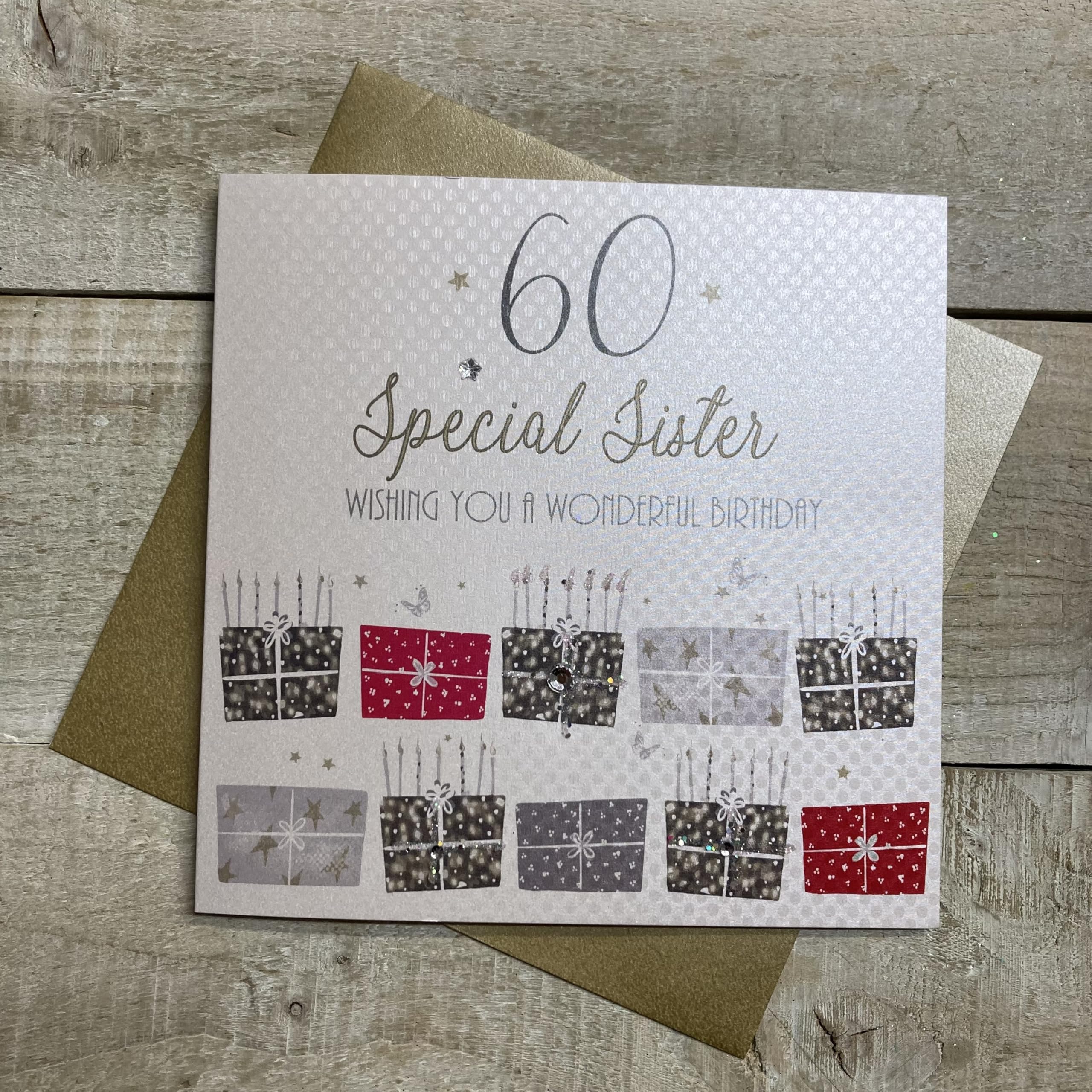 White Cotton Cards "60 Wishing You A Wonderful Birthday Sister Handmade 60th Birthday Card, BDP60-S
