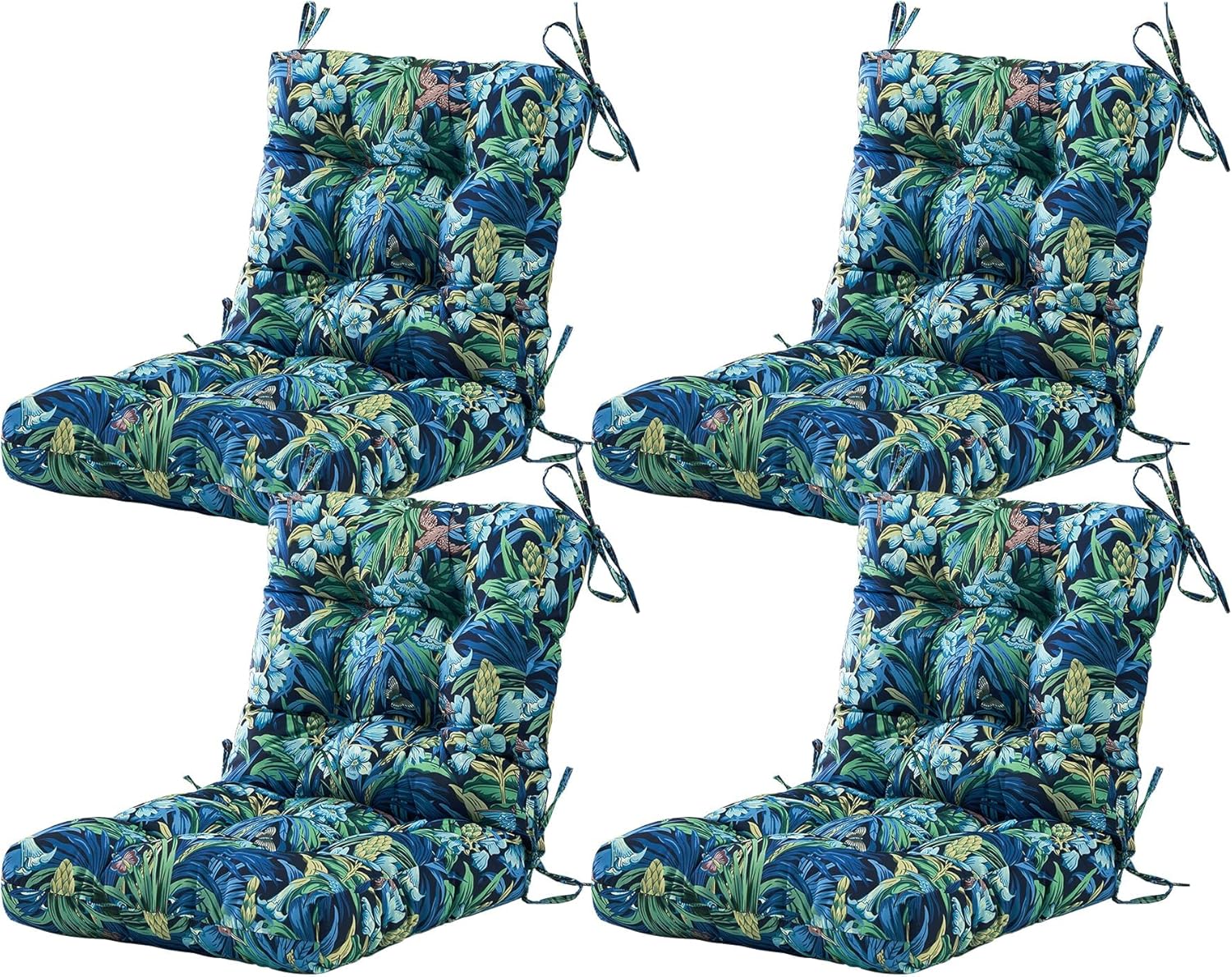 ARTPLAN Seat/Back Outdoor Chair Cushion,Set of 4 Patio Chair Cushion with Tie,Tufted Replacement for Patio Furniture,40x20x4 Inches,4 Count,Floral