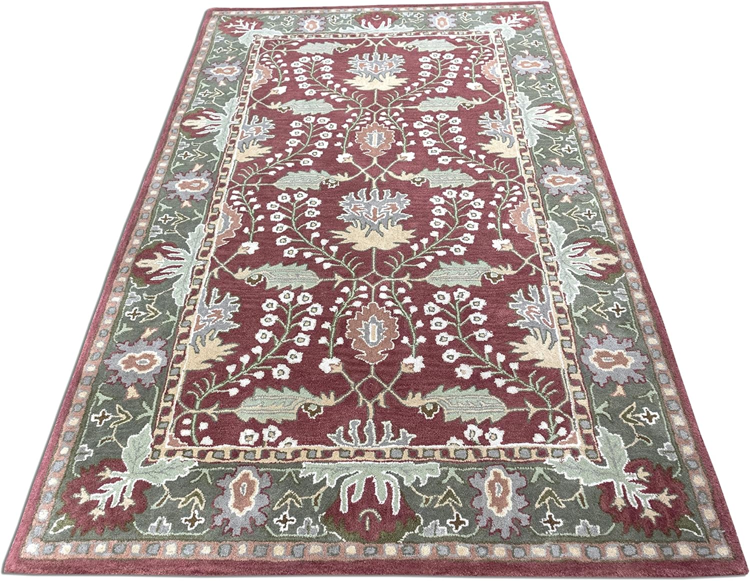 Wool Area Rug Traditional Maroon Red Hand Tufted Woolen Oriental 5x8 PB Frank Thick & Durable Carpet for Living Room, Bedroom PB Rug (5 feet x 8 feet)