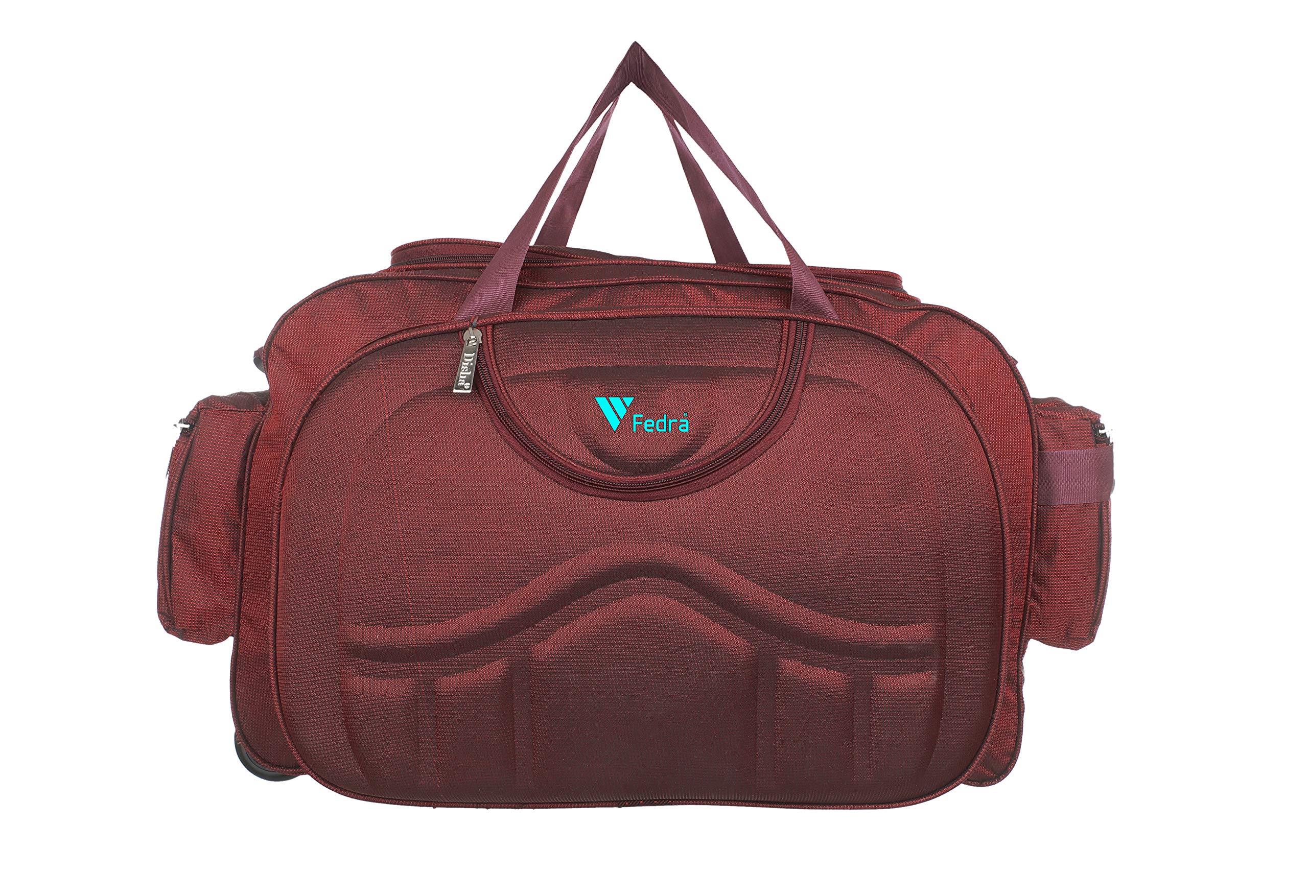 FEDRAWaterproof Polyester Lightweight 60 L Luggage Travel Duffel Bag with 2 Wheels RED