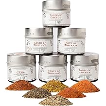 Gourmet World Flavors Seasoning Collection | Non GMO Verified | 6 Magnetic Tins | Spice Blends | Crafted in Small Batches by Gustus Vitae | #68