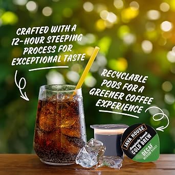JAVA HOUSE Decaf Medium Roast Cold Brew Pods, (6 Count) Peel and Pour Pods Hot or Iced Instant Coffee Concentrate