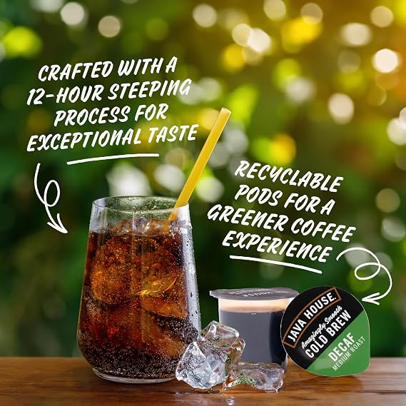 JAVA HOUSE Decaf Medium Roast Cold Brew Pods, (6 Count) Peel and Pour Pods Hot or Iced Instant Coffee Concentrate
