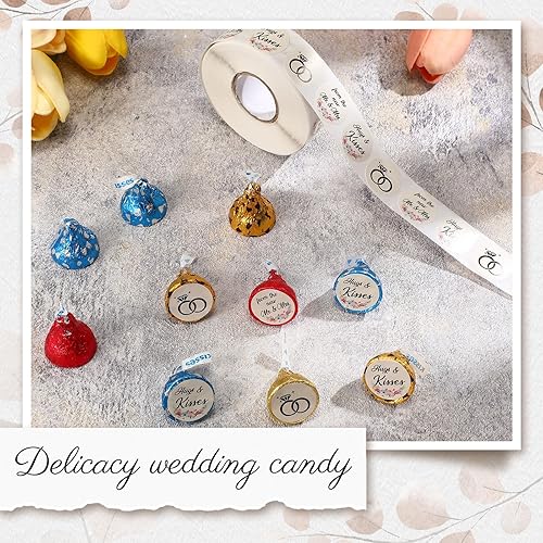 Miniatura 6 de Laumoi 1000 calcomanías de boda con texto en inglés Hugs and Kisses from The New Mr and Mrs, etiquetas de gotas de chocolate, calcomanías de