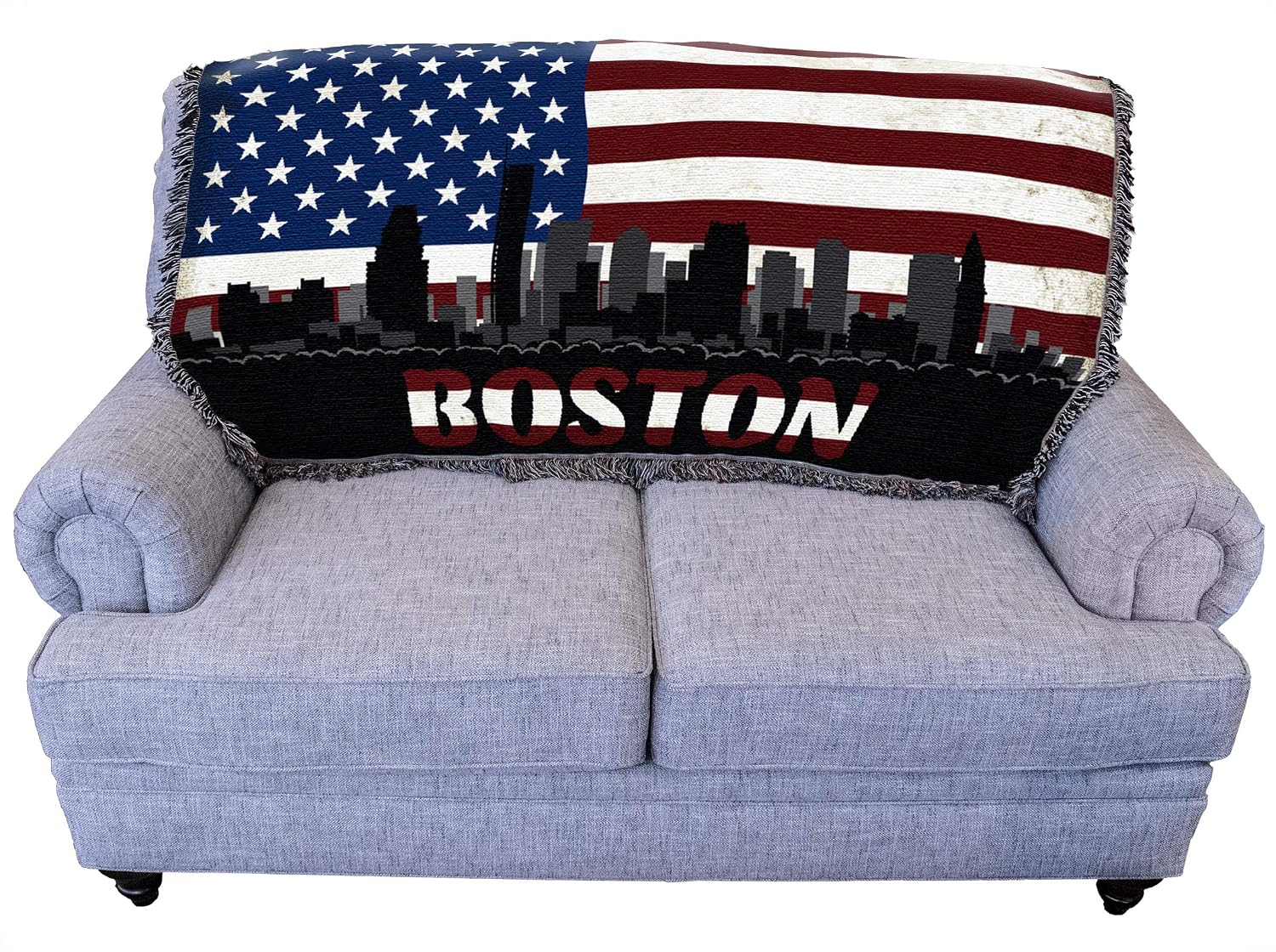 Pure Country Weavers Massachusetts - Boston - City American Flag Blanket - Gift Tapestry Throw for Back of Couch or Sofa Woven from Cotton - Made in The USA (61x36)