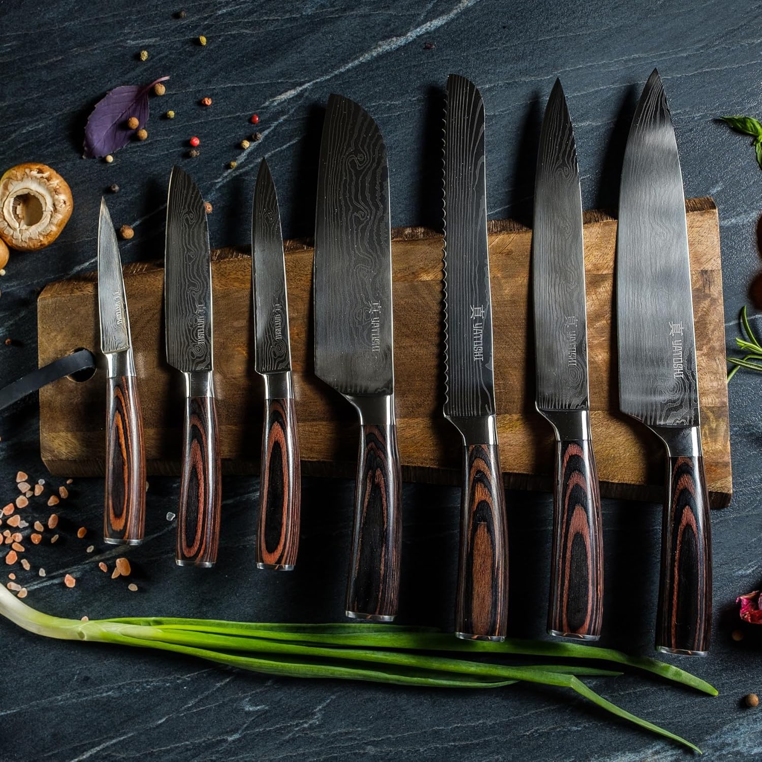 Yatoshi Professional Kitchen Knife Set, 15 Pieces, High Carbon Stainless Steel, Ergonomic Handle