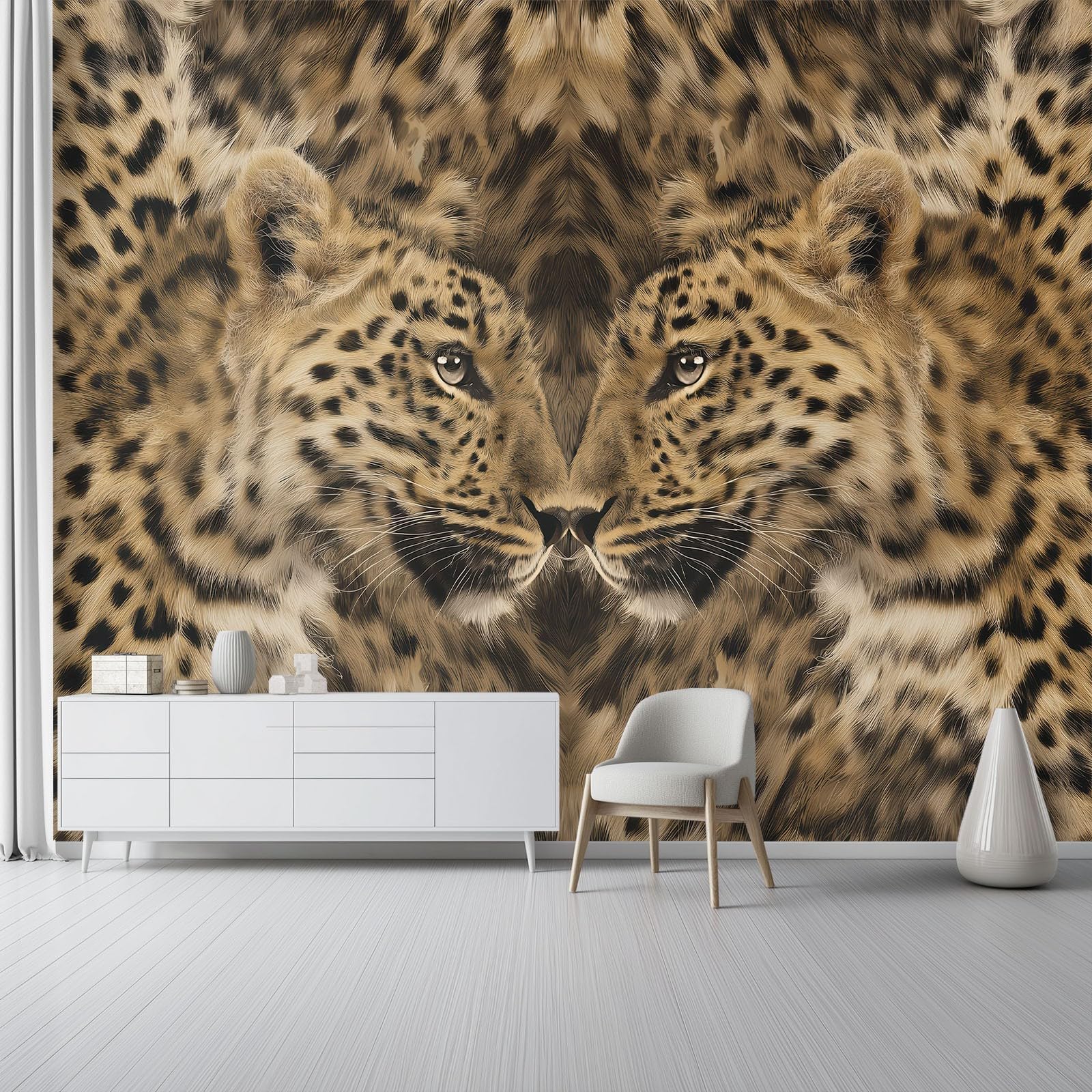 Tapeta ścienna 350 x 256 cm do salonu sypialnia kuchnia - wzór zwierzęcy nadruk w panterkę - łatwy w montażu, druk o wysokiej rozdzielczości, wodoodporny i łatwy do czyszczenia, brązowo-żółty czarny