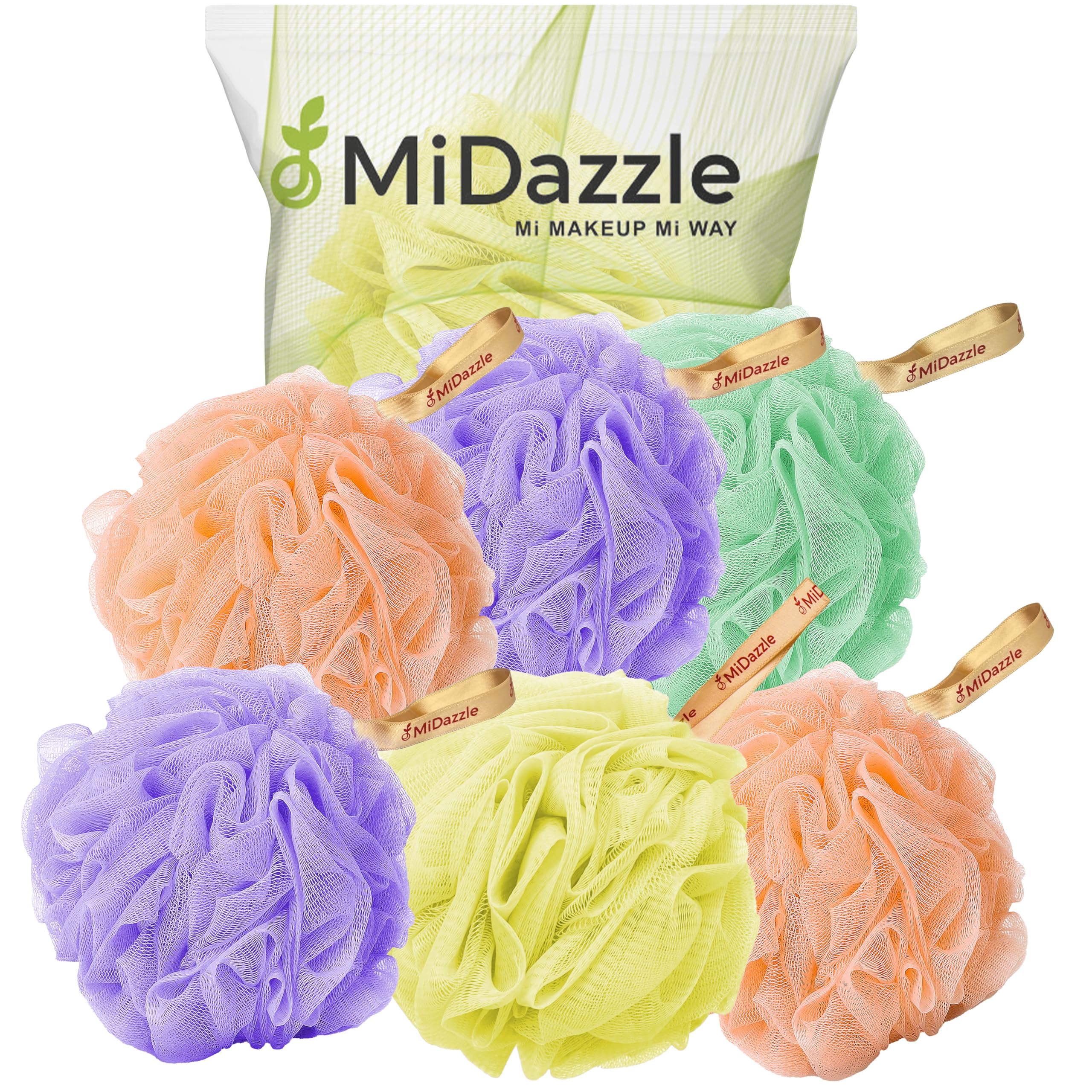 Midazzle Luxury Bathing Loofah Sponge Exfoliator Scrubber for High Lather Cleansing (Pack of 6, Colors may vary)