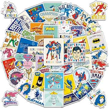 Cute Superhero Stickers 50PCS for Water Bottles, Retro Comic Cartoon Vinyl Decals for Laptop, Scrapbook, Phone Case, Skateboard, Party Favors for Kids Teens Girls Boys