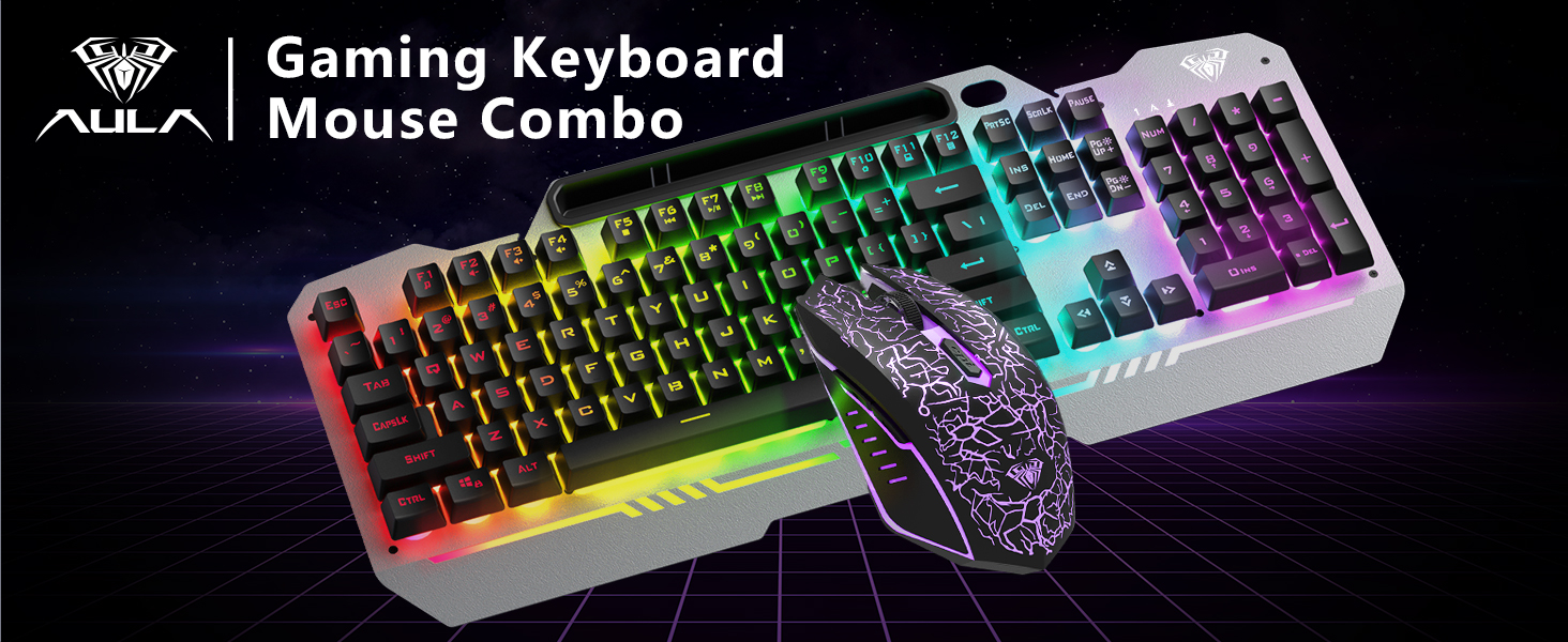 Amazon.com: AULA Gaming Keyboard and Mouse, 104 Keys RGB Backlit  display picture 1