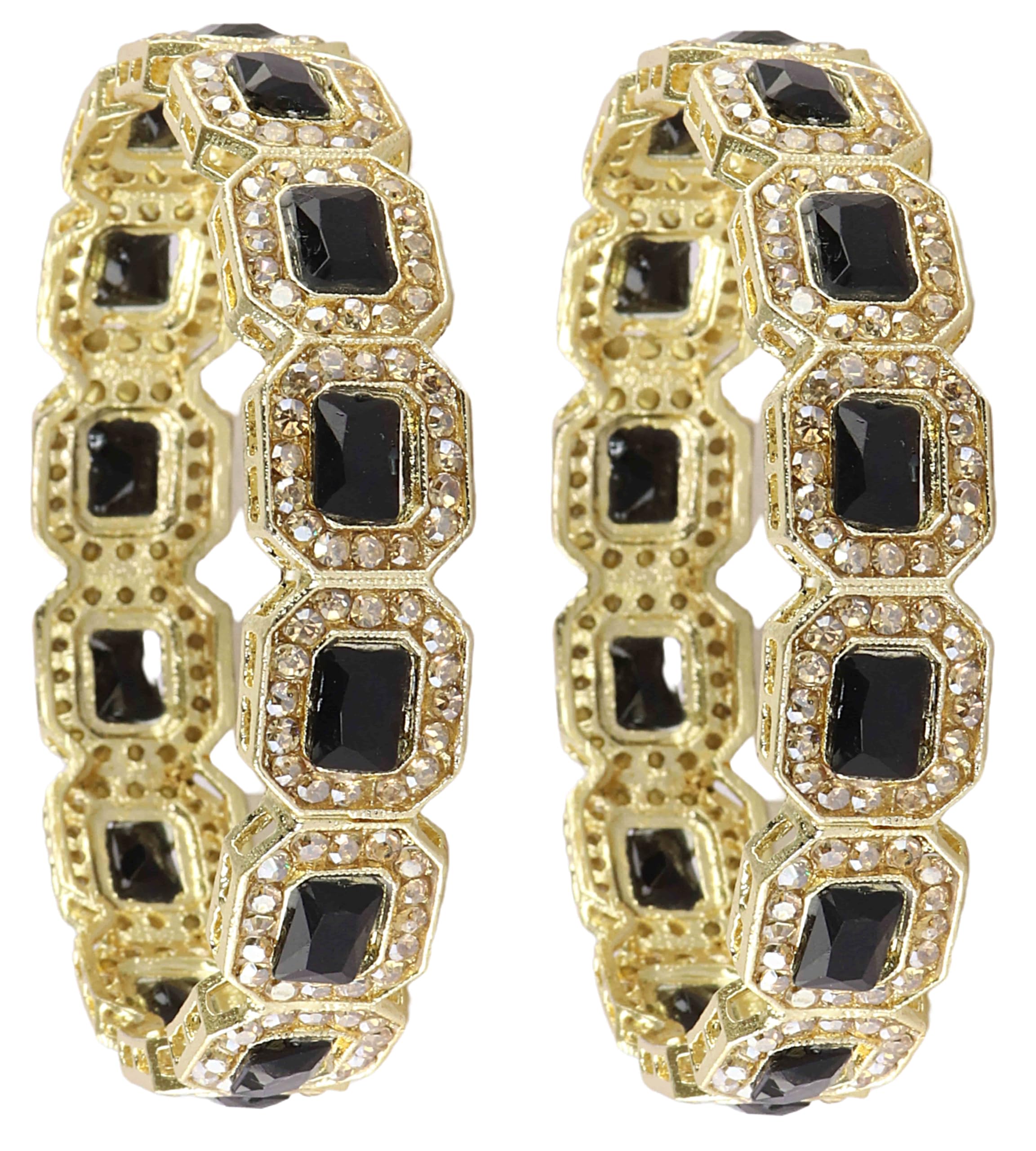 LAVAZZA Emerald Amercian Diamond Metal Bangles Set Kada For Women & Girls with Gold Zircon Gemstones | Ad Kada | Women Kangan ad | Black Bangles | Polki Bangles -(LV_RKM41-Black-2.4) 3