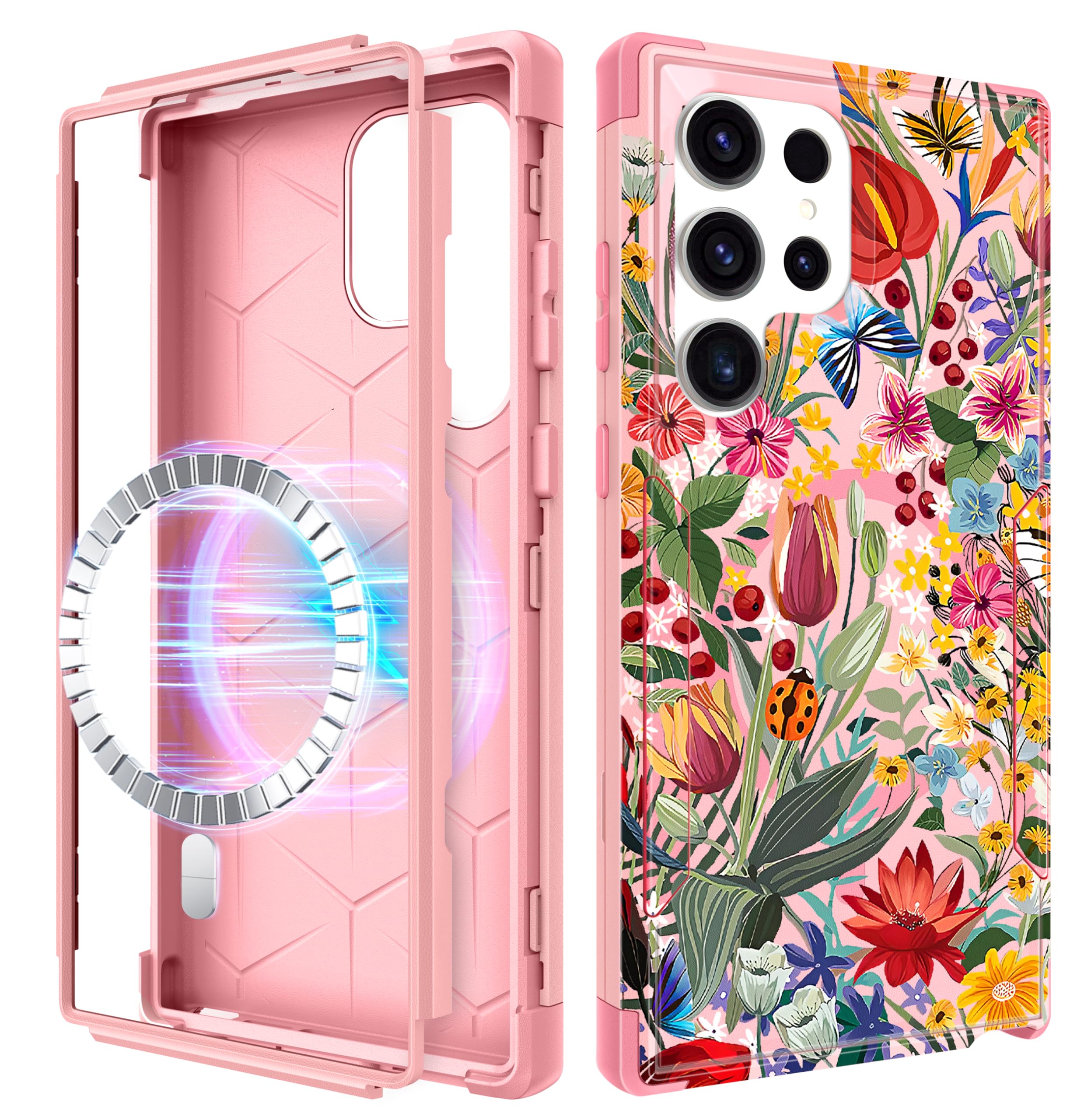 LISEVO for Samsung Galaxy S25 Ultra Case - [Compatible with MagSafe] Women Cute Girls Magnetic Protective Phone Cover Girly Pretty Flower Heavy Duty
