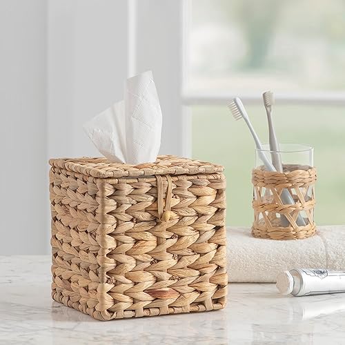 Miniatura 4 de Tenedor tejido a mano del tejido de mimbre del jacinto del agua, caja cuadrada decorativa de la cubierta del tejido