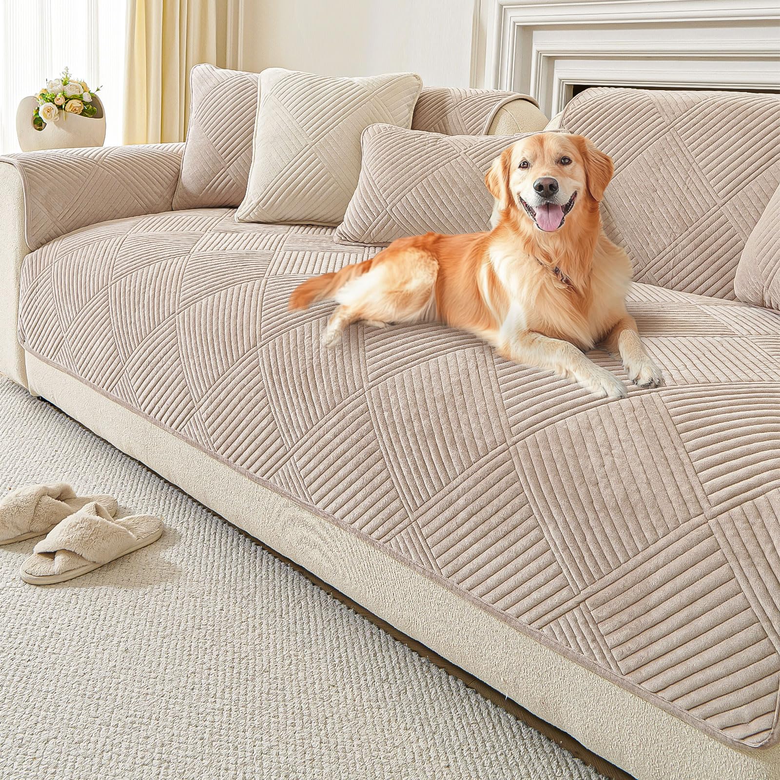 Chenilla Suave Funda Sofa Chaise Long 1 2 3 4 Plazas Protector Cubre Sofa, Nuevas Antideslizantes Universales Fundas de Sofá con Textura Gruesa Sólida para Sala de Estar(Marrón café claro, 90x180 cm)