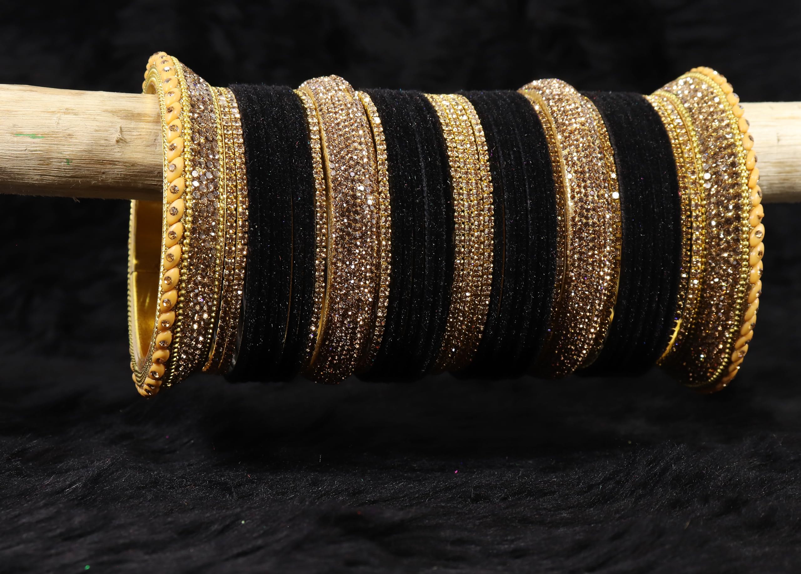 Golden Zircon Stone Bridal Chuda Set Wedding Bangles Pack of 80