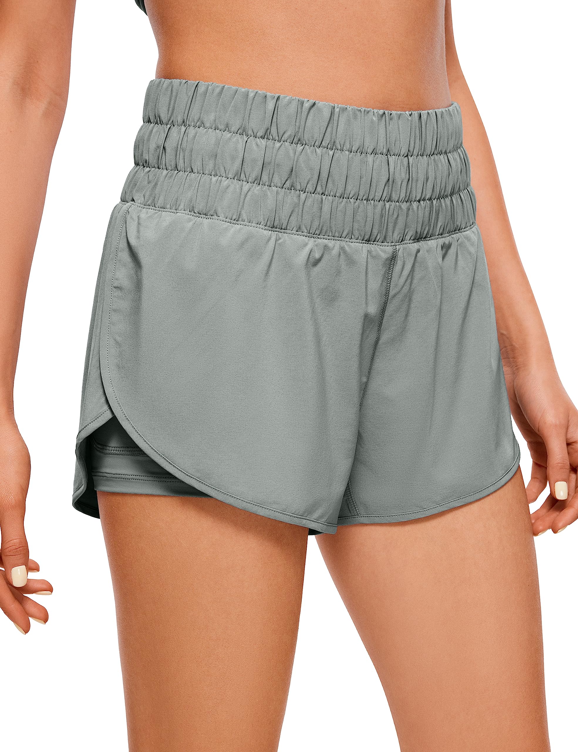 CRZ YOGA Pantalones Cortos de Carrera para Mujeres de Cintura Alta en Dos