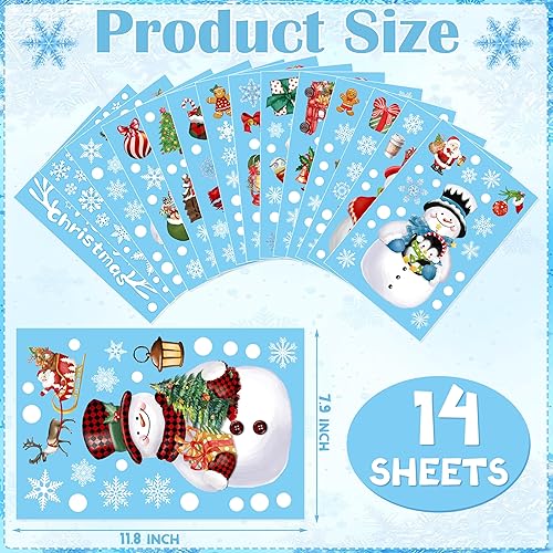 Miniatura 2 de BORAMDO 14 hojas de calcomanías de Navidad para ventana de Navidad, muñeco de nieve, copo de nieve, decoraciones de ventana de Navidad extraíbles