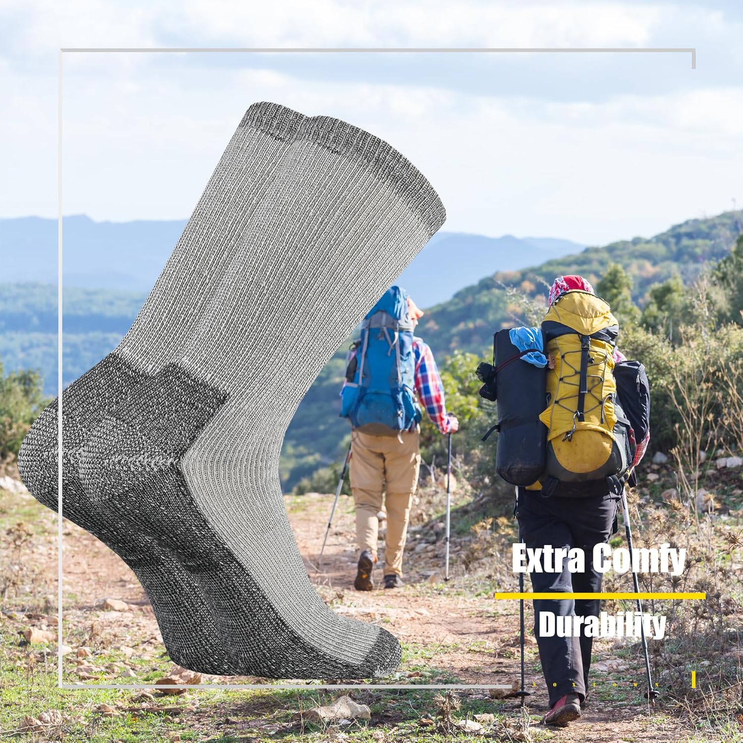 SOX TOWN Men's Merino Wool Cushion Crew Socks Moisture Wicking Control for Outdoor Hiking Work Boot Thermal Warm All Seasons - Image 4