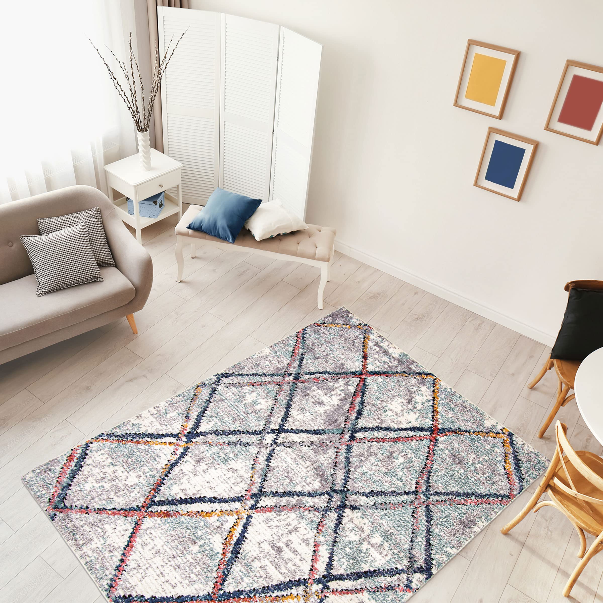 eCarpetGallery Moroccan Area Rug for Living Room, Bedroom, 8' x 10', Ivory, Morocco Abstract