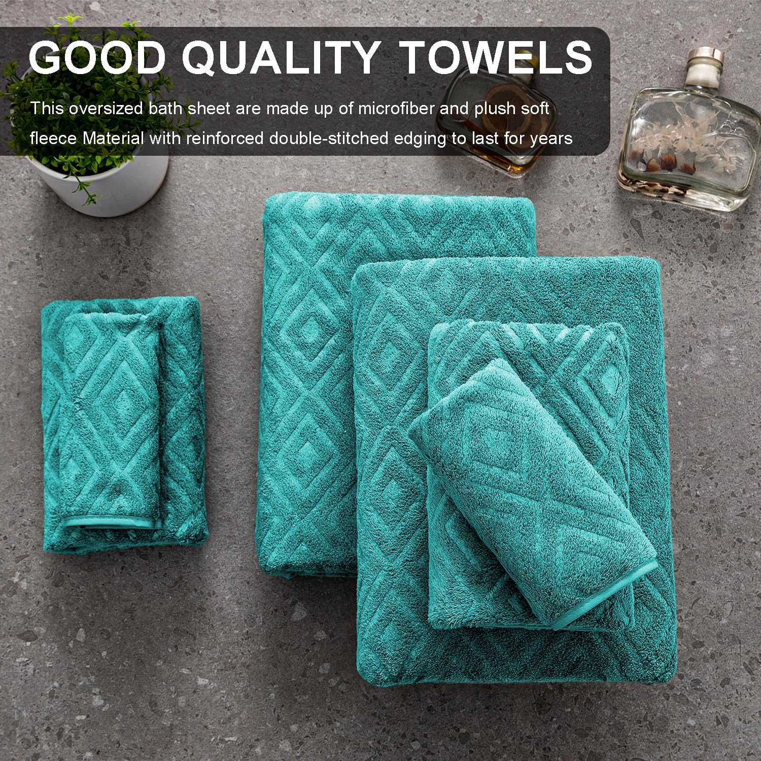 Ferdilan 4 Pack Large Bath Towels Set 35"x70" Oversized Bath Sheet Chair Towels, 600 GSM Ultra Soft & Absorbent Towels for Bathroom, Quick Dry Towel for Gym Hotel Camp Pool Green Blue - Image 7