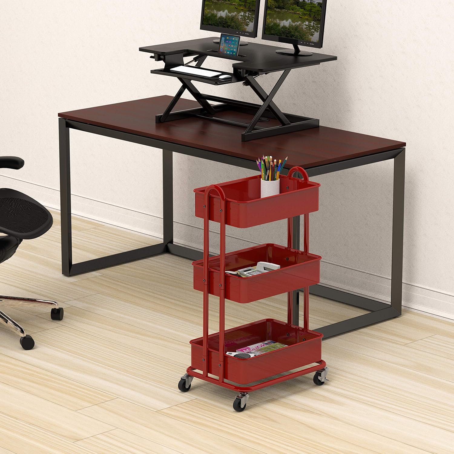 SimpleHouseware Heavy Duty 3-Tier Metal Utility Rolling Cart, Turquoise: Kitchen & Dining