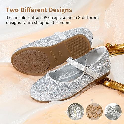 Miniatura 5 de DREAM PAIRS Zapatos de vestir tipo bailarina Mary Jane con estrás para niña para fiesta, cumpleaños, actuación, boda