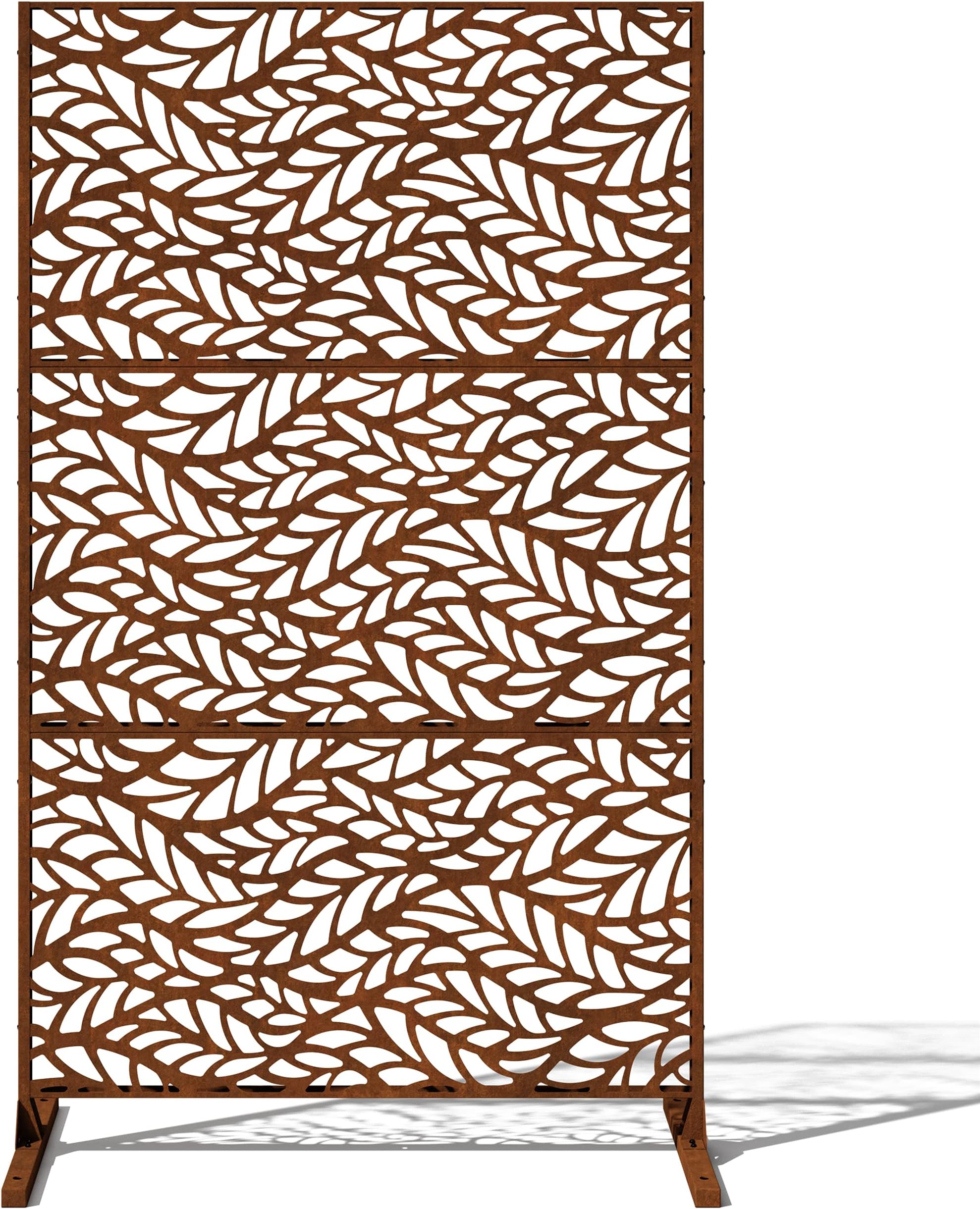 Veradek Corten Steel Outdoor Privacy Screen Series-Flowleaf Privacy Screen Set w/Stand (55% Privacy) | Made from Durable Materials; Easy Set-Up | Modern Décor for Patio Privacy, Room Divider, Fences