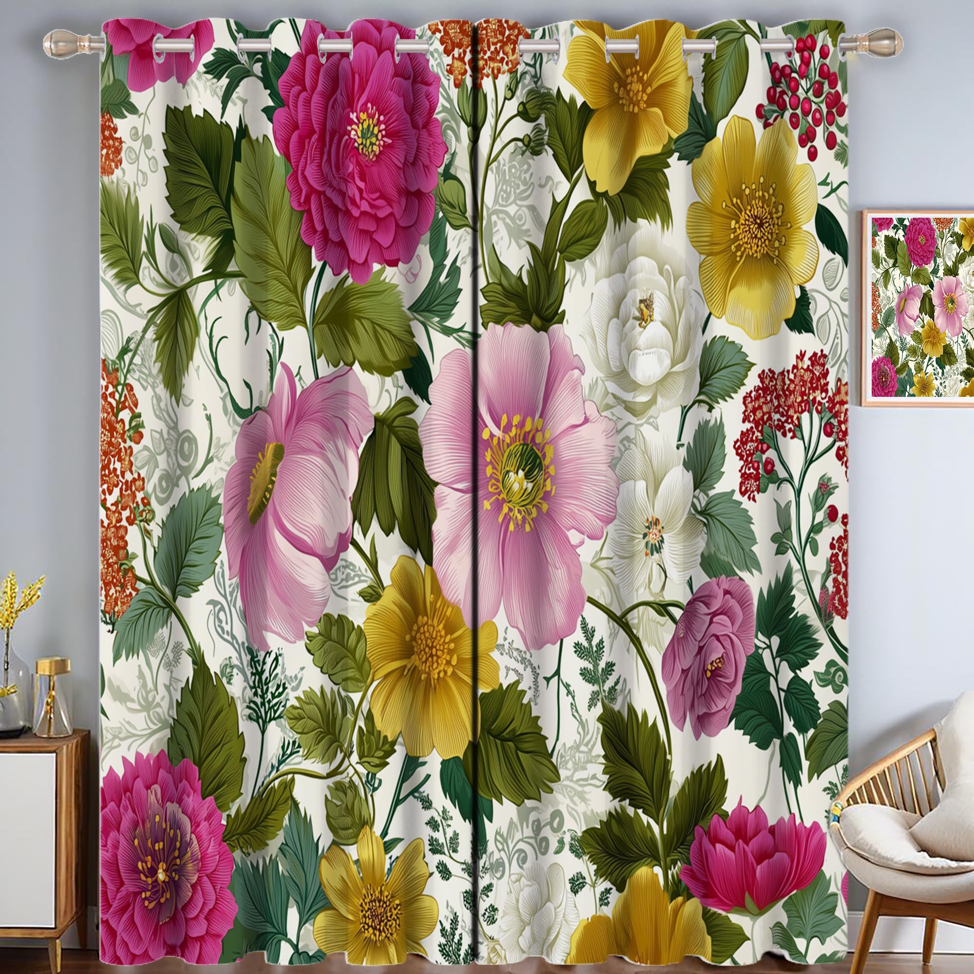Rideau Salon Motif Floral Vintage : Solution Idéale contre le Vis-à-Vis en Chambre