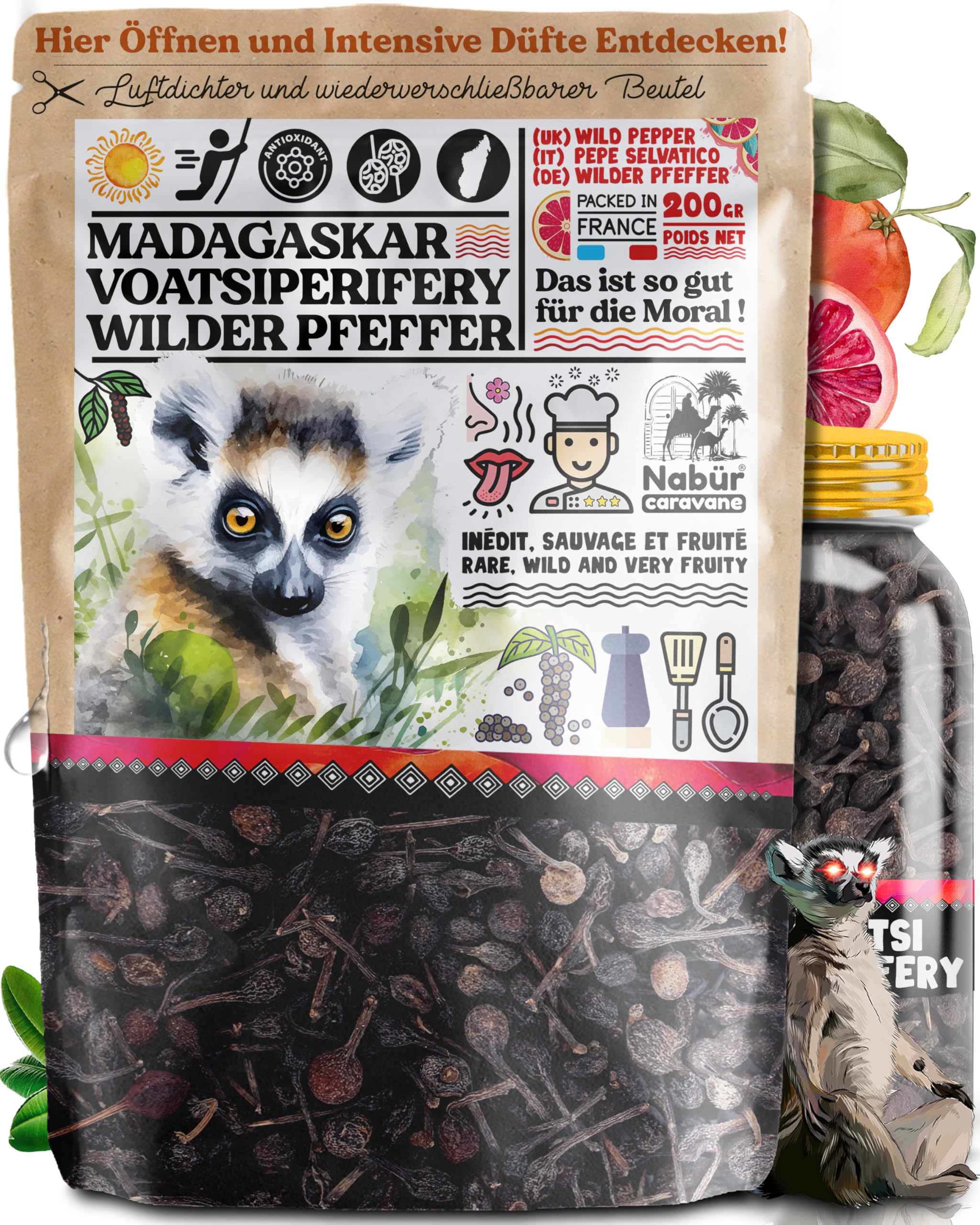 Nabür, 200 g Wilder Pfeffer Voatsiperifery-Pfeffer aus Madagaskar, Gourmet, wilder Madagaskar-Pfeffer