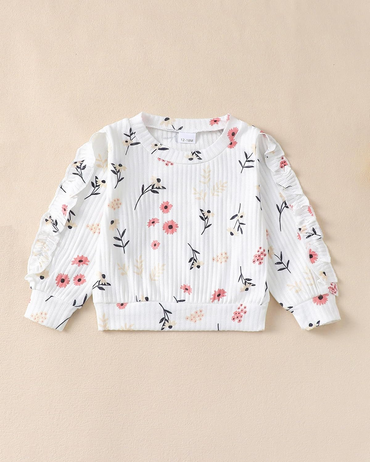 Renotemy Toddler Baby Girl Clothes Fall Winter Outfits, Ruffle Sleeve Crew Neck Sweatshirts Flare Pants Set 12Months-4 Year - Image 5