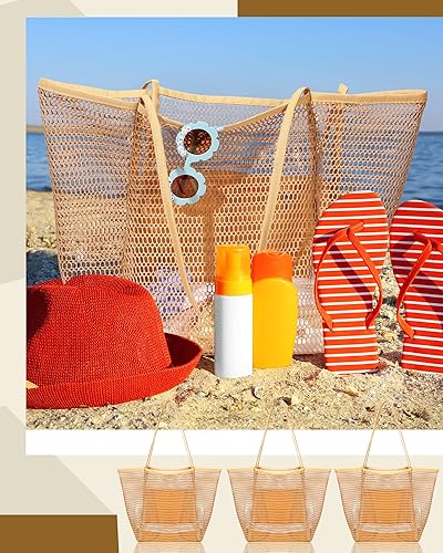 Vista 7 de Cunno Bolsa de playa de malla para mujer, 6 piezas, impermeable, a prueba de arena, para viajes, vacaciones, compras, picnic