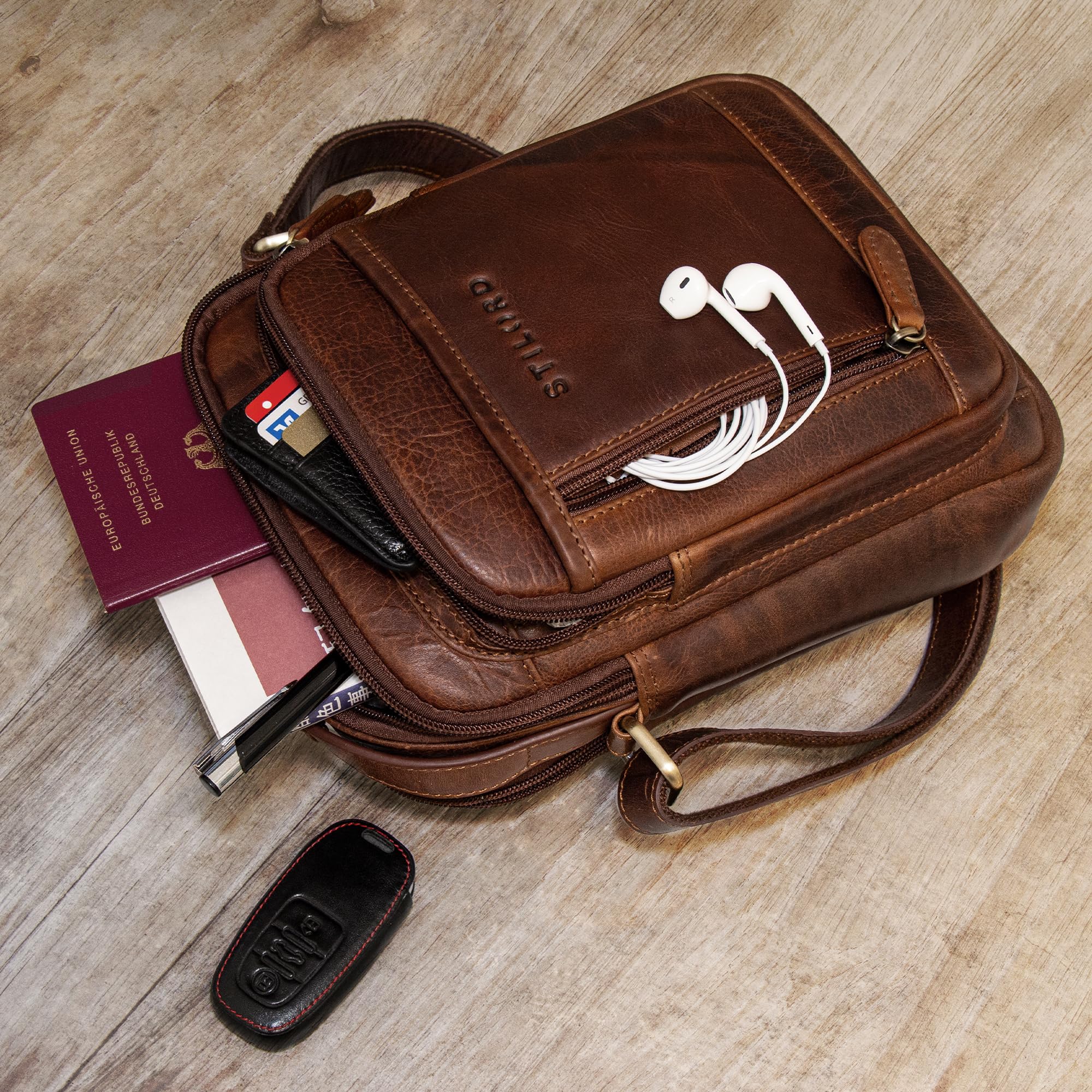 STILORD "Salva Piccolo Borsello Uomo Pelle Nero Borsa a Tracolla Crossbody Borse Messenger Cuoio Borsa a Spalla Borselli per Ufficio Viaggi Vita Quotidiana Tablet 8 Pollici