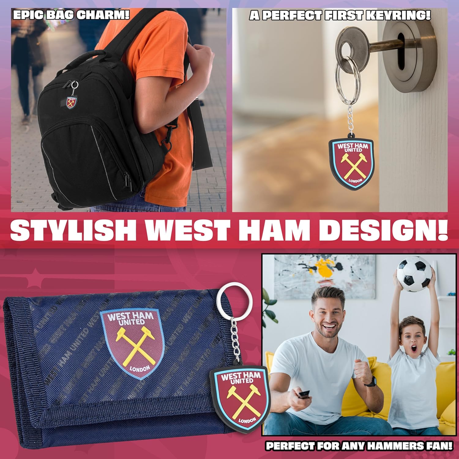 West Ham United F.C. Sports Fan Trifold Wallet Accessories Set - Gifts for Boys